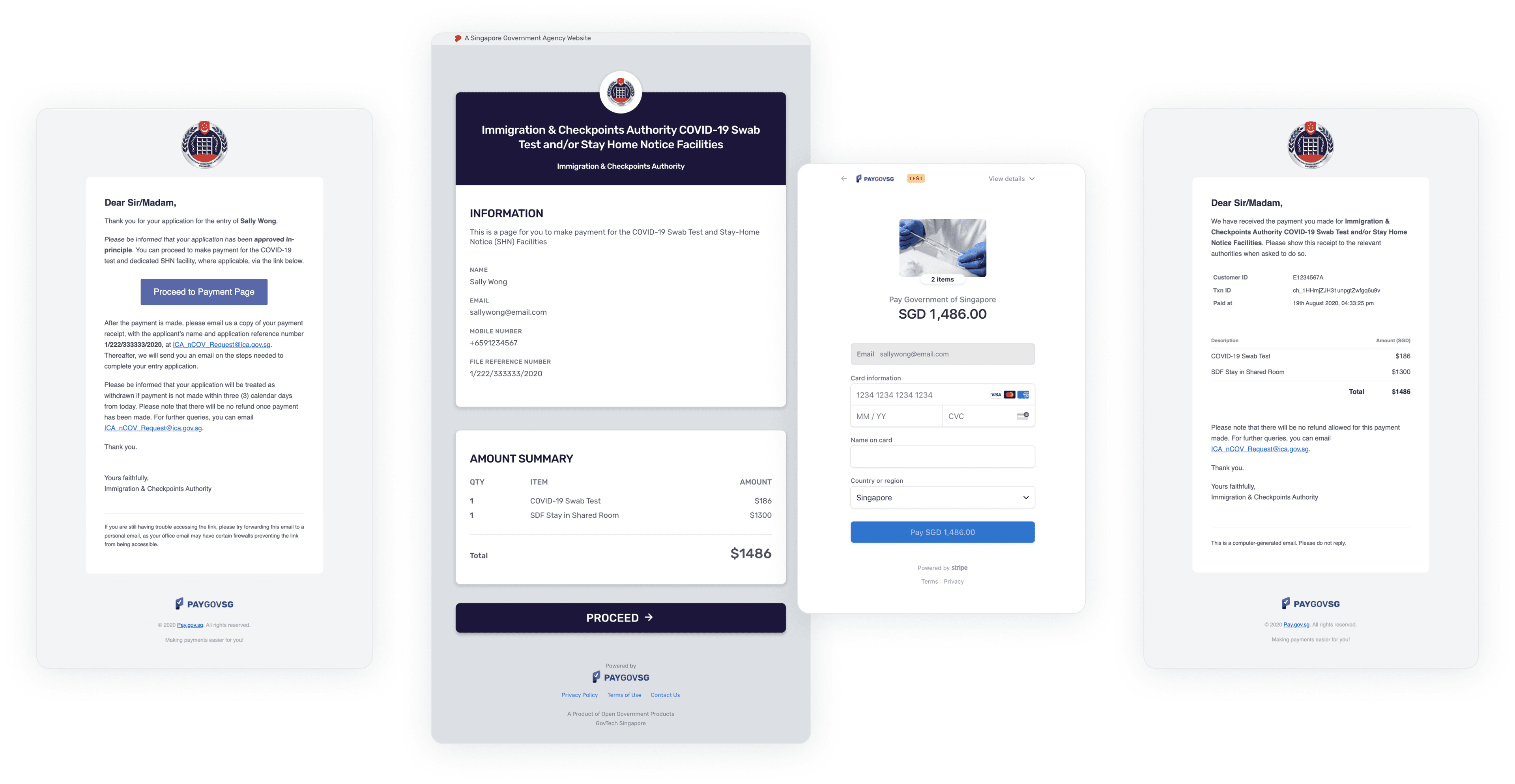 The flow focuses on the end to end payer's experience from email, payment link to receipt
