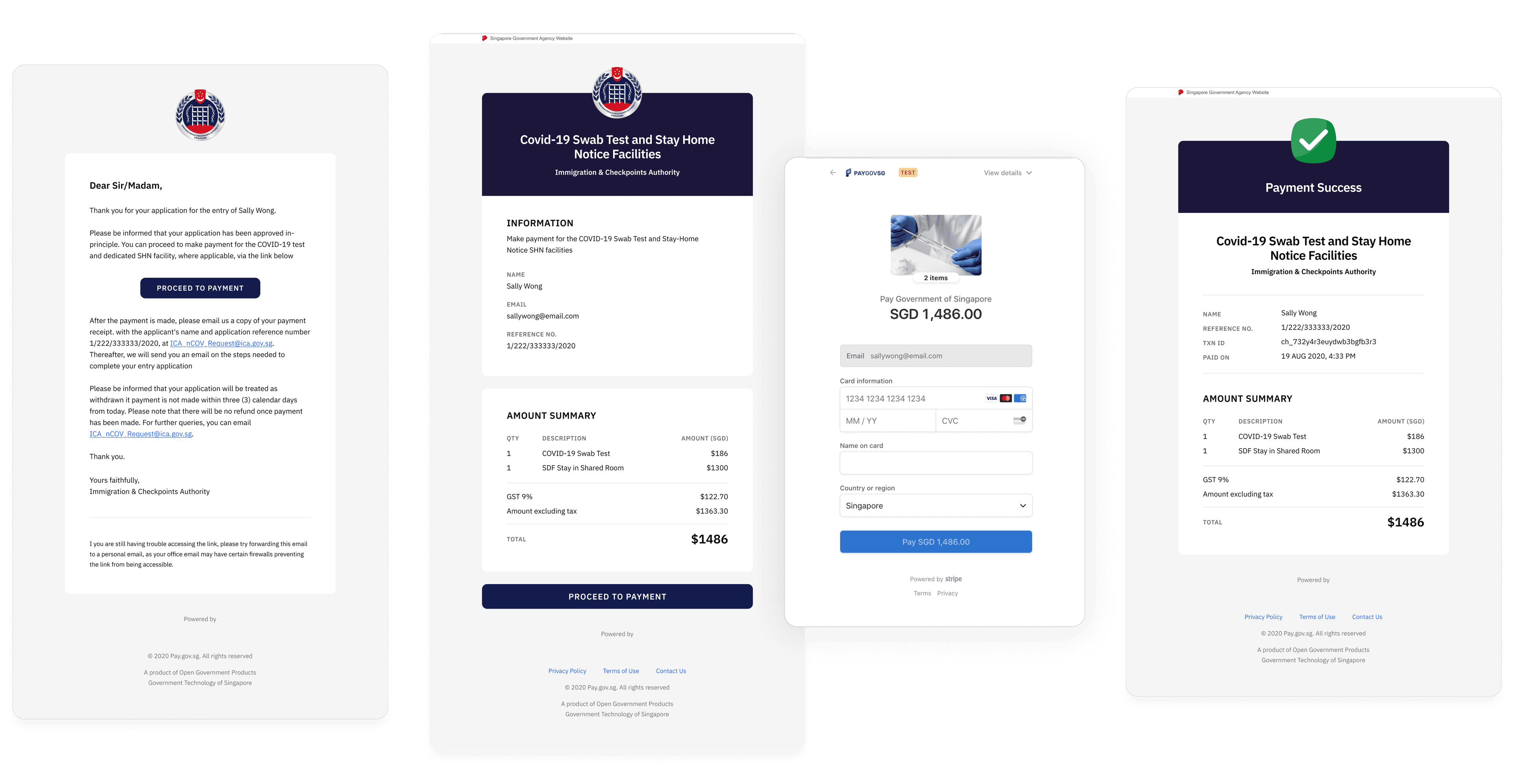 The flow focuses on the end to end payer's experience from email, payment link to receipt